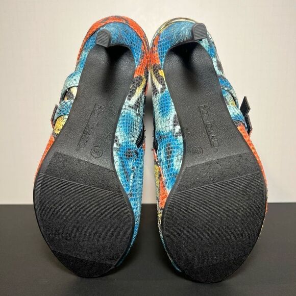 Womens HOT TOMATO Bold Buckles Snake Print Side Zip Open Toe Heels / Size 9 - Picture 7 of 8